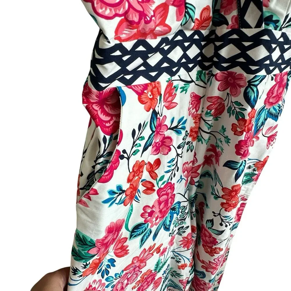 Eliza J Jumpsuit Sz 10 Floral Wide Leg NEW White Crispy Crisscross Cottagecore - Picture 9 of 11